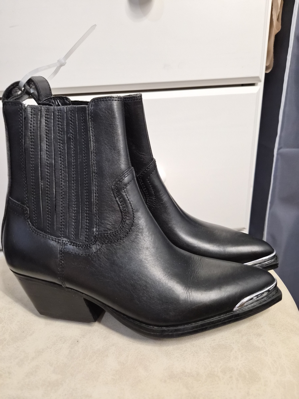 Marc Fisher Black Ankle Boots with Metal Toe Detail - Picture 3 of 6